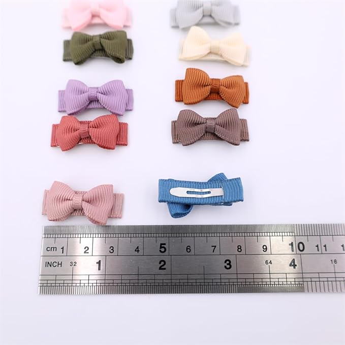 12 PCS Baby Bow Bangs Hair Clips Tiny Snap Clip for Infant Toddler Girl Mini Grosgrain Ribbon Hair Bow Barrettes Girls Hair Accessories (Tiny bow 1.2" 12 Colors)