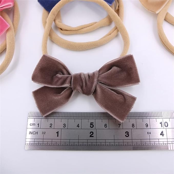 Sugarmelon Velvet Bow Soft Stretchy Headbands for Newborn Infant Toddlers Hair Bow Elastic Bands Baby Girls Nylon Hairband (3.2'' Ambrosia 24 PCS)