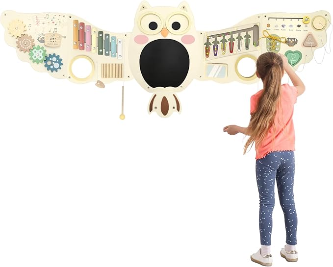 Baotree Owl Activity Wall Busy Board Panels, Montessori Sensory Toys, Toddler Learning Activity Center,Interactive Wooden Learning Toy for Toddler Playroom & Children's Daycare