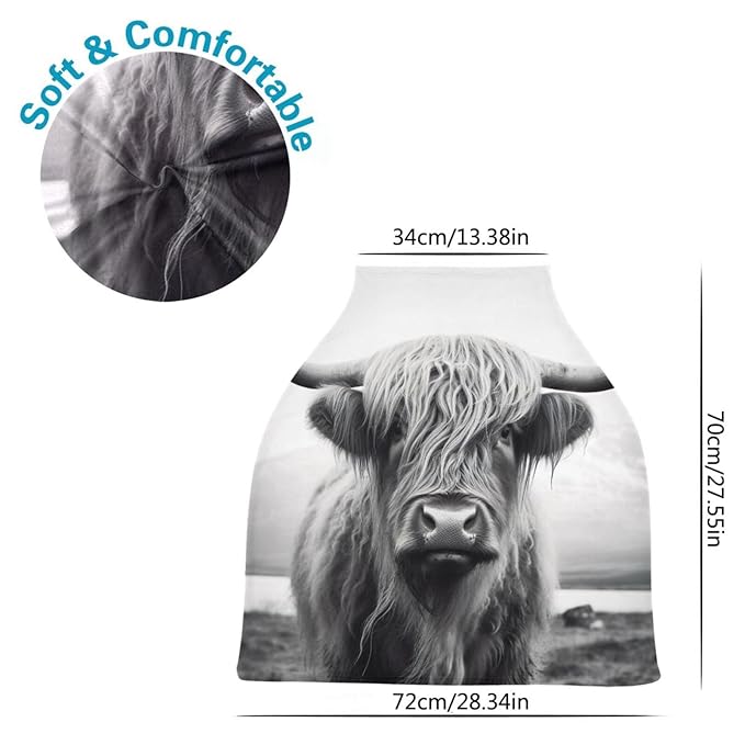 Baby Car Seat Covers Highland Cow Stretchy Breastfeeding Scarf Breathable Infant Carseat Canopy Nursing Covers Multi Use for Stroller High Chair Shopping Cart Boys and Girls