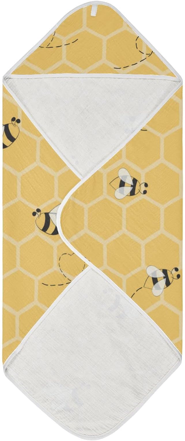 Honey Bees Baby Boys Girls Bath Towel Yellow Bumblebee Beehive Hooded Towels Newborn Toddlers Organic Cotton Washcloths Shower Beach Towel 30 x 30 Inch