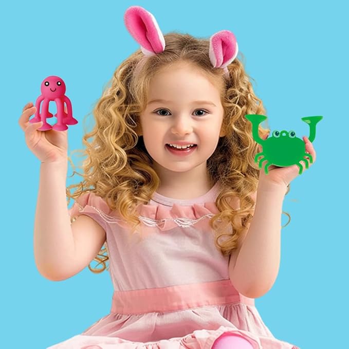 Suction Bath Toys for Kids, 9 PCS Silicone Ocean Animal Suction Cup Toys, Mold Free No Hole Bathtub Toy, Sensory Window Building Toy Gifts for Toddler Children Kids Over 3 Years