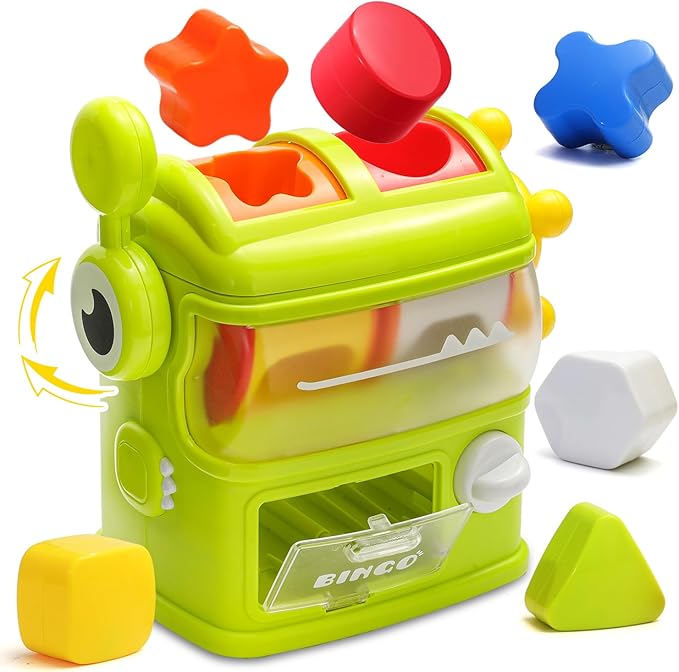Shape Sorter Toys for Kids, Interactive Shape Sorter Toy for Toddlers Ages 1 2 3, Montessori Color Matching & Sorting Interactive Learning Toys with 6 Rattle Shape Blocks for Boys Girls Gifts.