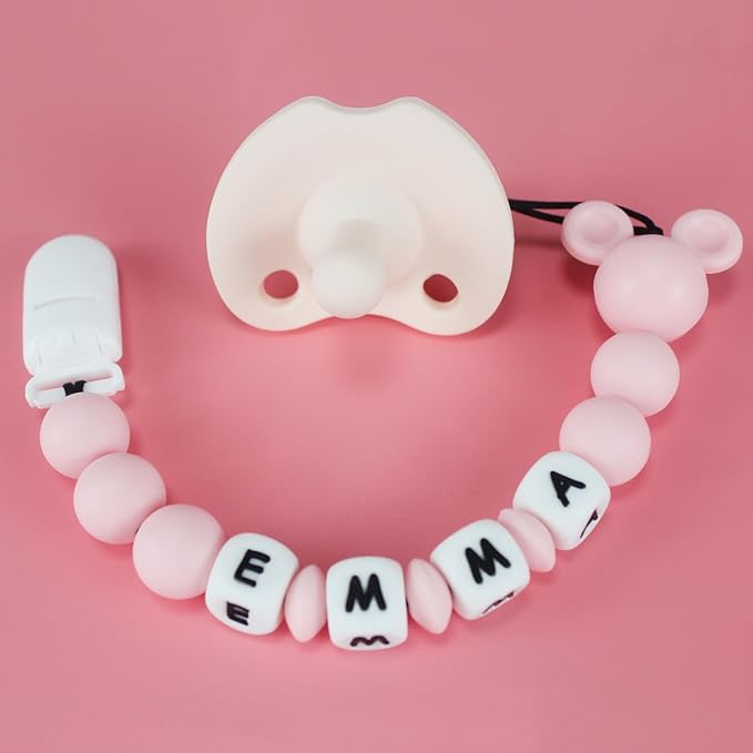 Personalized Pacifier Clip with Name, Pacifier Holder Clips Customized with Name, Paci Clip with Mouse Head Design for Baby