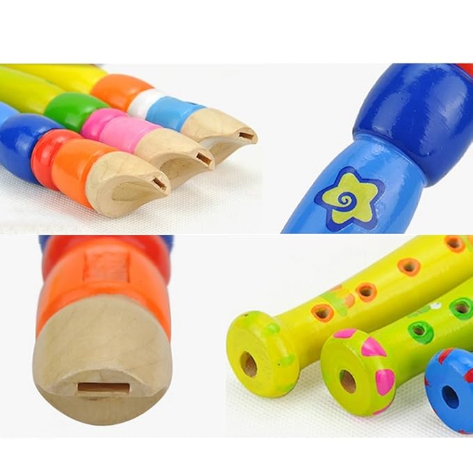 2 pcs Small Wooden Recorders for Toddlers, Colorful Piccolo Flute for Kids,Learning Rhythm Musical Instrument,Sealive Baby Early Education Music Sound Toys for Autism or Preschool Child (Random Color)