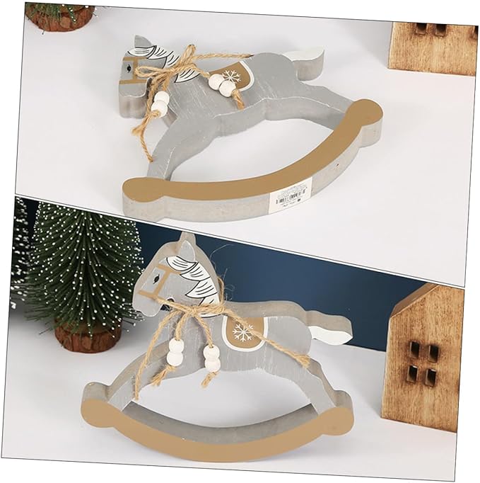 Mini Rocking Horse Desktop Ornament Wooden Rocking Horse Decor for Kids Room Table Decoration Christmas Party Accent