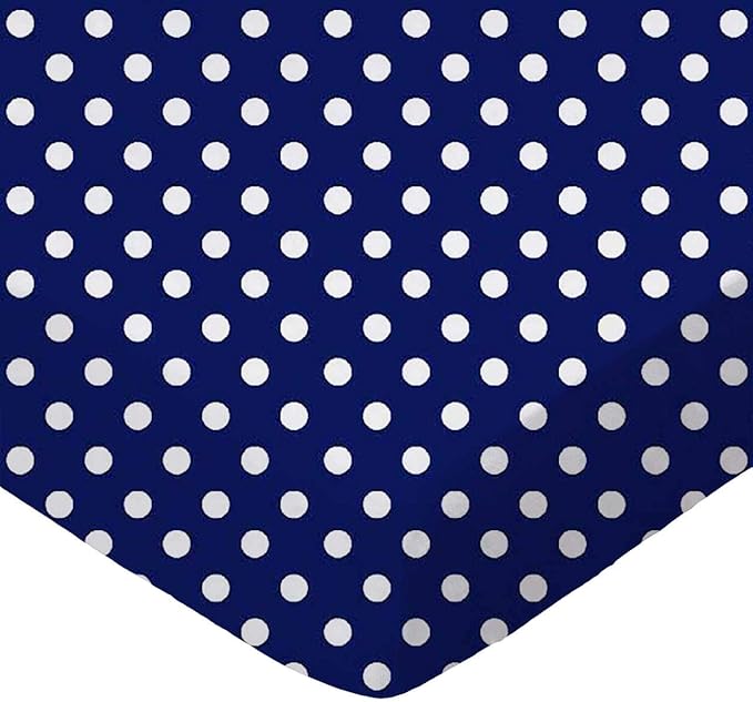 SheetWorld Baby Fitted Playard Sheet 24 x 42 inches, 100% Cotton Woven Sheet, Unisex Boy Girl, Primary Polka Dots Navy Woven Made in USA, Compatible with BabyBjorn Travel Crib