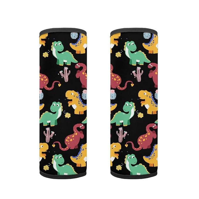 ENLACHIC Baby Car Seat Belt Cover, Cute Dinosaur Print Car Seat Shoulder Strap Pads, Infant Car Seat Cushion Safety Seatbelt Protector for Kids Boys Girls,Dinosaur Cactus