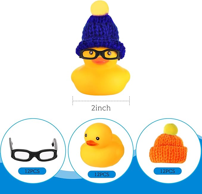Chivao 12 Pcs Mini Rubber Ducks with Sunglasses/ Glasses and Hats/ Necklace, Cruise Rubber Ducks in Bulk Valentine Gift Small Bathtub Toy for Hiding Party Favor(Funny Style,Yellow)