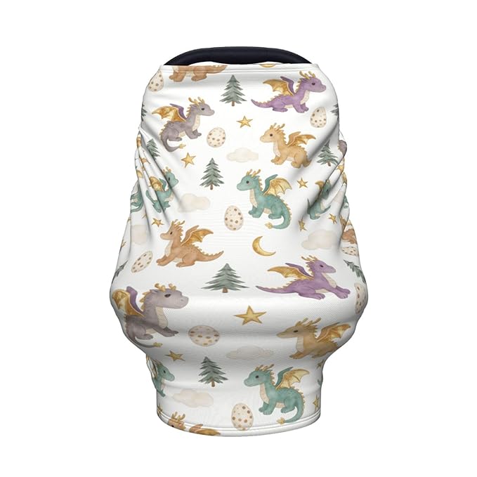 Dragon Print Car Seat Covers Baby Multi-Use Cute Dragon Car Seat Canopy Carrier Cover, Breathable Breastfeeding Cover Boys & Girls