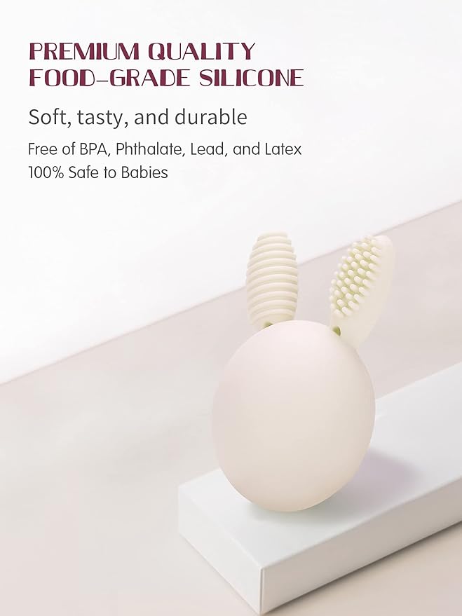 Teether Baby Teething Toy Rabbit Egg Rattle Toy Teething Pain Relief for Babies Boys Girls - Cream