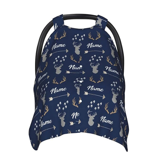 Personalized Deer Baby Car Seat Canopy for Babies with Name, Custom Car Seat Covers Boys Girls, Peekaboo Opening Minky Nursing Breastfeeding Cover Infant Car Seat Canopies for Newborn