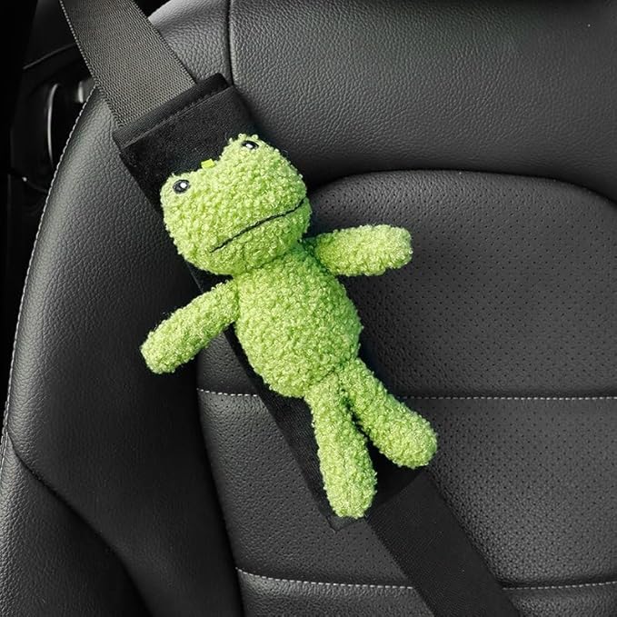 BNTR Car Seat Belt Cover Stocking Stuffers Cute Fluffy Pig Frog Sheep Dinosaur Safety Seatbelt Shoulder Pad Auto Accessory Neck Cushion Protector Seatbelt Shoulder Protector Nice Gift (Frog)