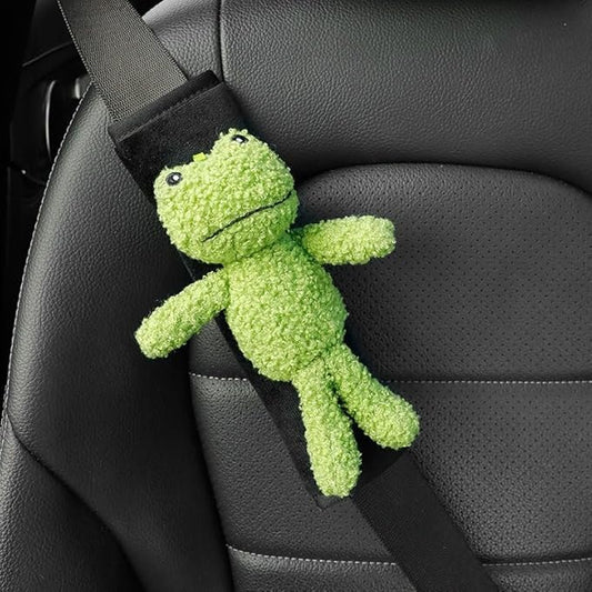 BNTR Car Seat Belt Cover Stocking Stuffers Cute Fluffy Pig Frog Sheep Dinosaur Safety Seatbelt Shoulder Pad Auto Accessory Neck Cushion Protector Seatbelt Shoulder Protector Nice Gift (Frog)