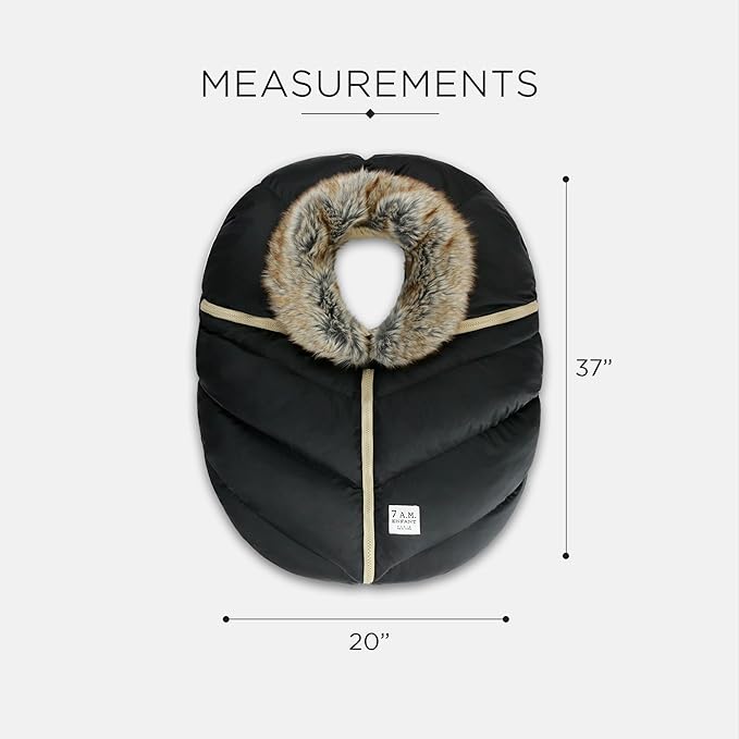 7AM Enfant Car Seat Covers - Cocoon Baby Cover for Boys & Girls, Rain & Snow Repellent, Breathable Windproof, Center Zipper, Universal Fit for Infant Car Seat (0-12M) (Black Faux Fur)