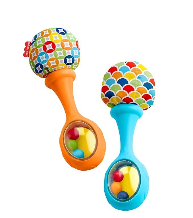 Fisher-Price Baby Playmat Deluxe Kick & Play Piano Gym & Maracas with Smart Stages Learning Content Baby Newborn Toys Rattle 'n Rock Maracas