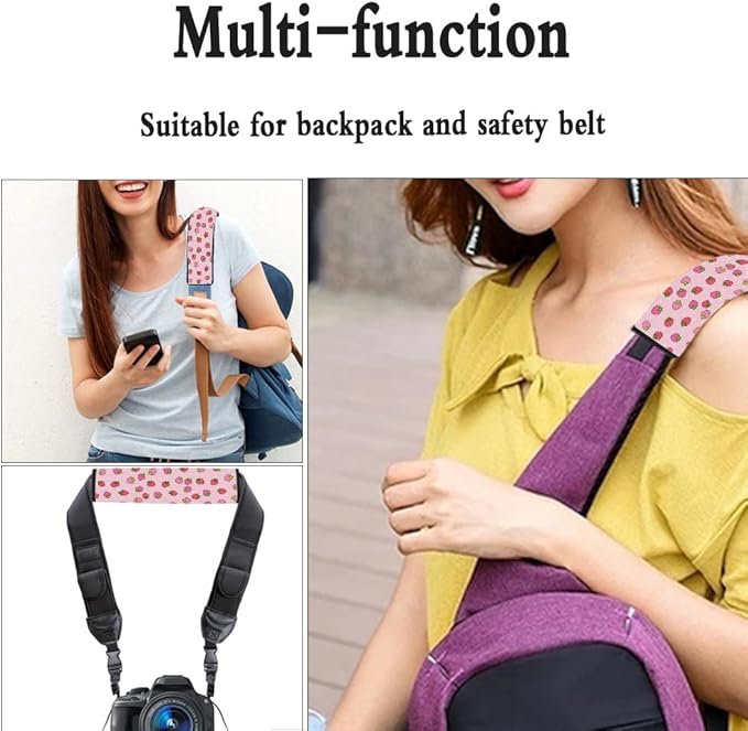 UNICEU Car Accessories Seat Belt Covers Shoulder Pads Seatbelt Strap Cover for Adults Women Kids, Cute Pink Strawberry Printed Neoprene Car Seatbelt Cushion Covers
