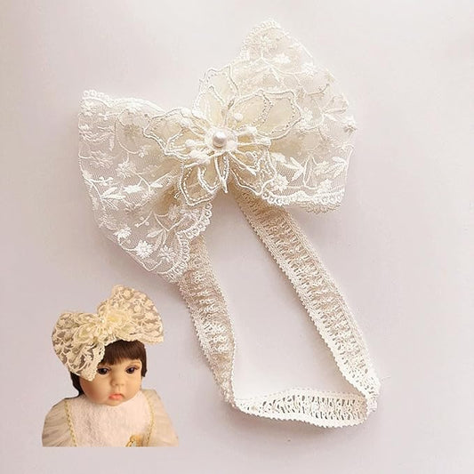 Lace Big Bow Baby Girls Headband Floral Hair Band Toddlers Newborn Infants Christening Baptism Party Hair Accessories for 0-36 Months Elastics Hairband (Style 8)