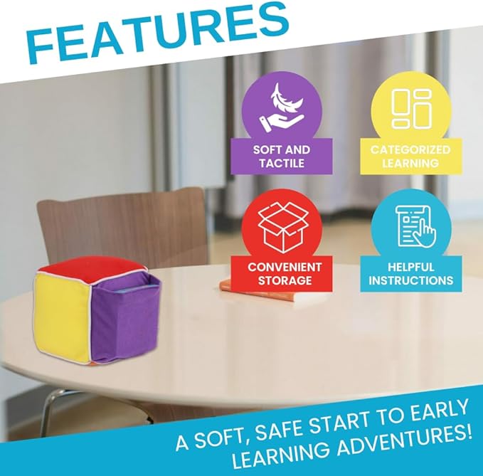 Thought-Spot Play & Learn Cube | Roll and Play Game for Toddlers | First Educational Game Ages 18+| Teaches Colors, Numbers, Letters, Emotions | Soft Cube with Activity Cards | Speech Therapy