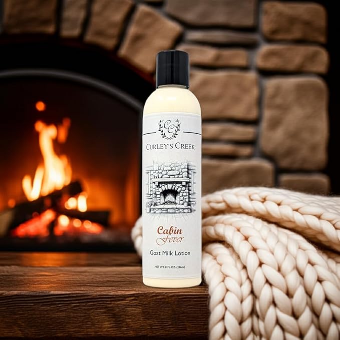Curley's Creek Goat Milk Lotion | Handmade Natural Skincare | 4 ounce & 8 ounce 8 ounce, Cabin Fever (Sandalwood)