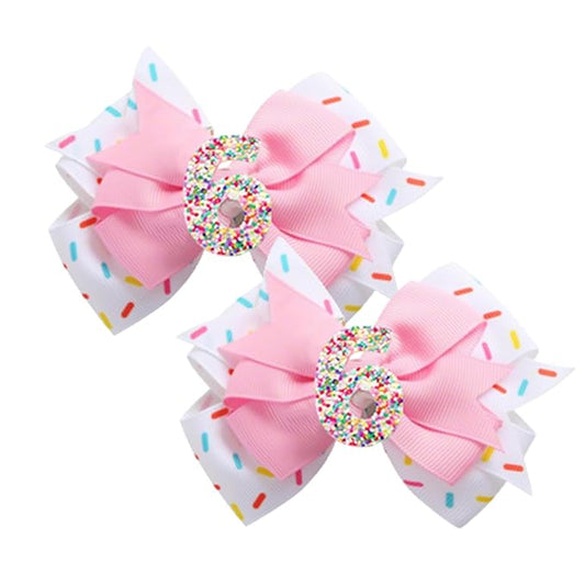 2 Pack 6th Birthday Hair Bow for Girls, Pink Hair Clips Hair Accessories for Girls 1 2 3 4 5 6 Years Birthday Confetti Ice Cream Party Supplies Decorations