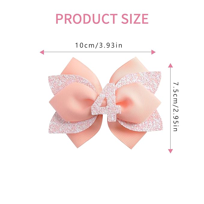Pink Birthday Hair Bow for Baby Girls - 2Pcs Peach-pink Sprinkle Hair Clips for 4th Birthday Glitter Baby Bow Party Decorations for Girls Toddlers Hair Accessories