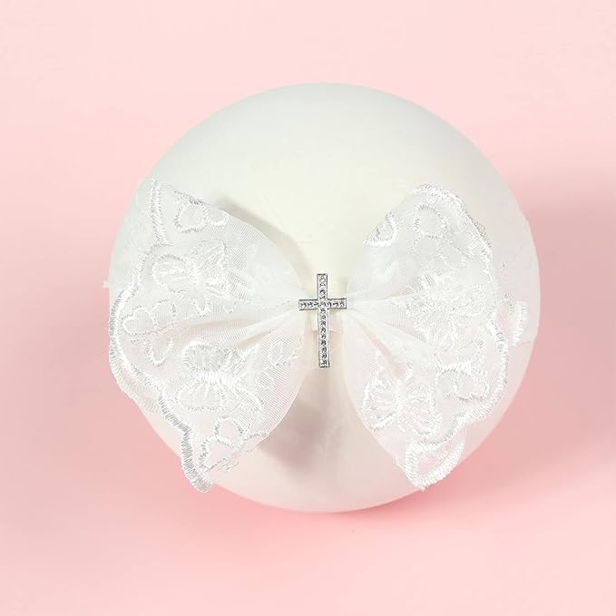 BIBABLYKE Baby Lace Bow Headband for Girls Breathable Bowknot Hair Bands Toddler Christening Party Headdress Cross Turban Hairband Lace