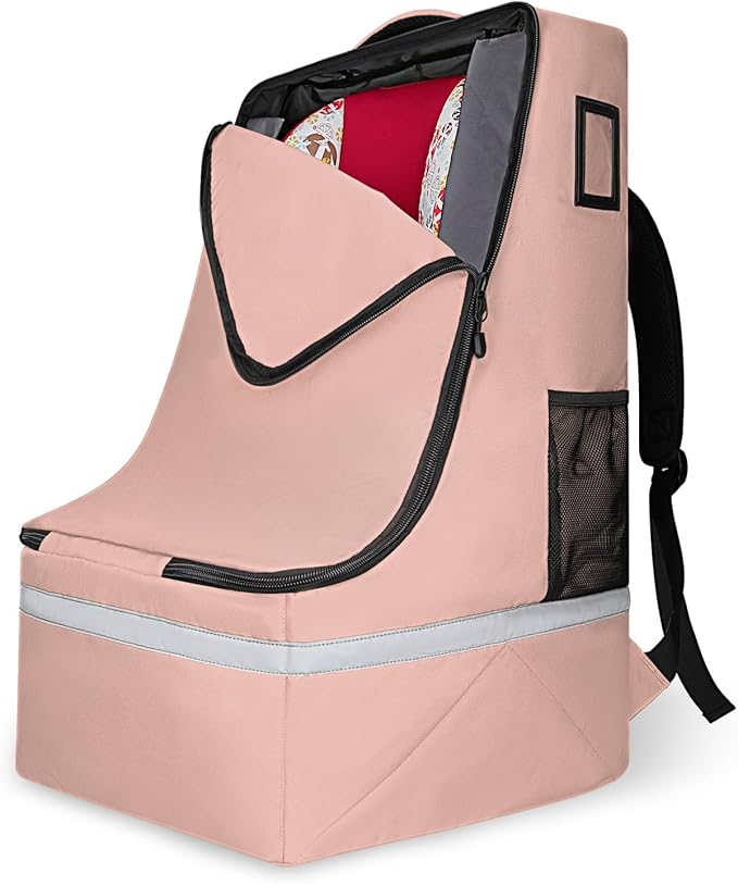 LARIPOP Car Seat Travel Bag for Airplane, Universal Gate Check Car Seat Bag, Padded Backpack with Waist Belt, Reflective Strips & Protective Feet, Fits Infant Convertible Booster Seats, Flesh