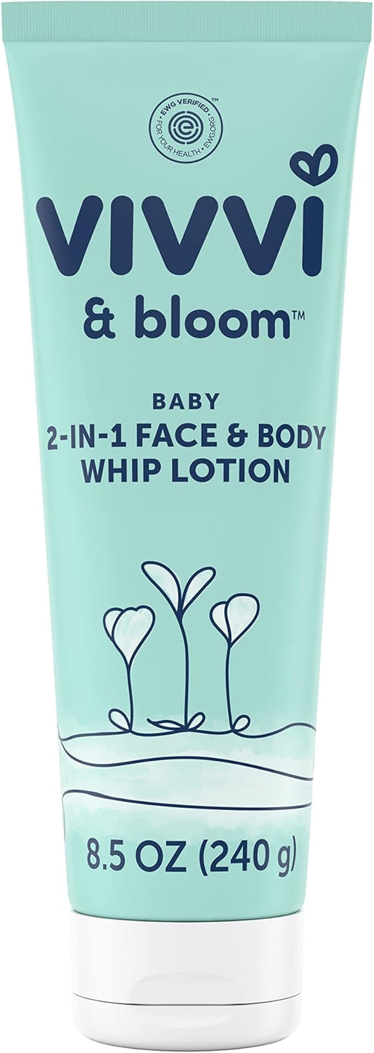 Vivvi & Bloom Gentle 2-in-1 Baby Lotion, Face and Body, for Delicate & Sensitive Baby Skin, Hypoallergenic Lotion Natural Scent, 8.5 oz (Pack of 1)