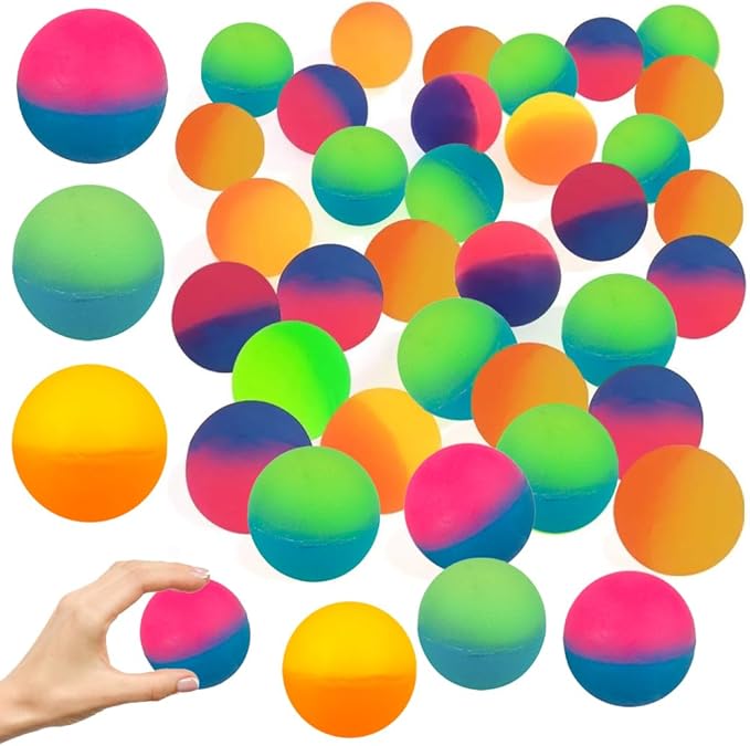 Chochkees 12 ICY Super High Bouncy Balls Multicolor, Colorful Rubber Bouncing Balls, Toy Fillers for Birthdays, 1.25" in Balls (31.75mm) (12-Pack)