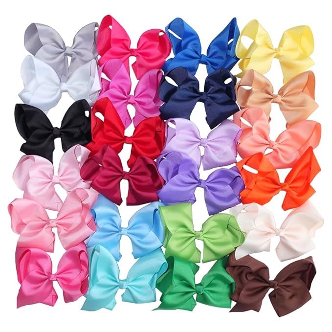 24 Colors Jumbo 8 inch Hair Bow Clips for Little Girls Grosgrain Ribbon Bow Alligator Hair Clip Baby Girl Teens Women Hair Accessories (24 pcs/8 Inch)