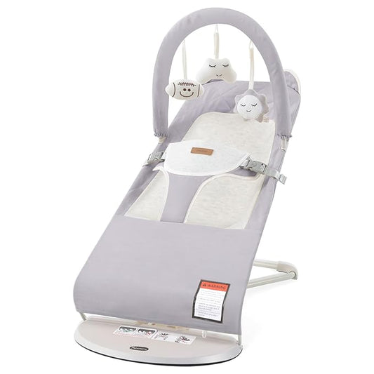 Baby Bouncer, Foldable Infant Bouncer Seat with 3 Adjustable Heights, 0-18 Months, Portable Baby Bouncer with Soft Cotton Fabrics, Lightweight & Easy to Wash