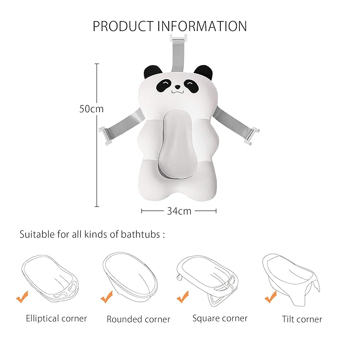 SONARIN Baby Bath Pad,Non-Slip Baby Bath Cushion Mat Infant Floating Bathtub Pad Newborn Bath Tub Seat Mat Soft Bath Pillow for Tub Adjustable Baby Shower Support Seat for Baby 0-12 Months(White)