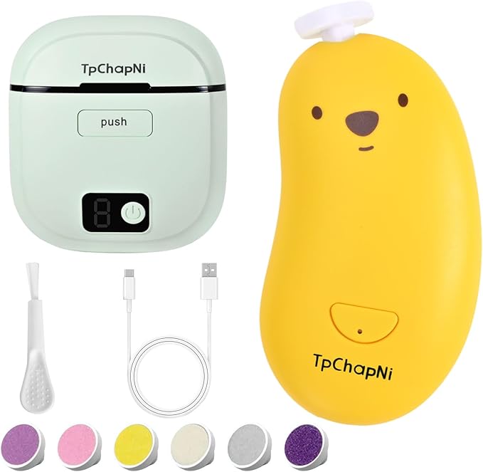Electric Nail Clipper, Baby Nail Trimmer Electric, Baby Nail Clippers with Light,2-in-1 Nail File Set Rechargeable for Infant Baby,Toddler Kids, with 6 Grinding Heads,3 Speed Modes TpChapNi