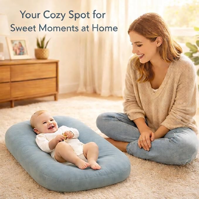 Baby Lounger for Newborn 0-24 Months, Soft Portable Infant Nest & Play Mat & Diaper Changing Pad for Home,Travel & Floor Time, Newborn Babies Essentials Gifts(Misty Blue)