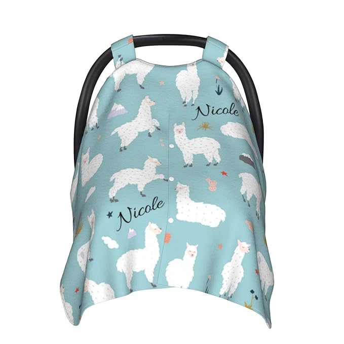 Personalized Smile Llama Baby Infant Car Seats Canopy for Babies with Name, Custom Lightweight Covers for Baby Boys Girls, Minky Nursing Breastfeeding Stroller Cover Canopies for Newborn