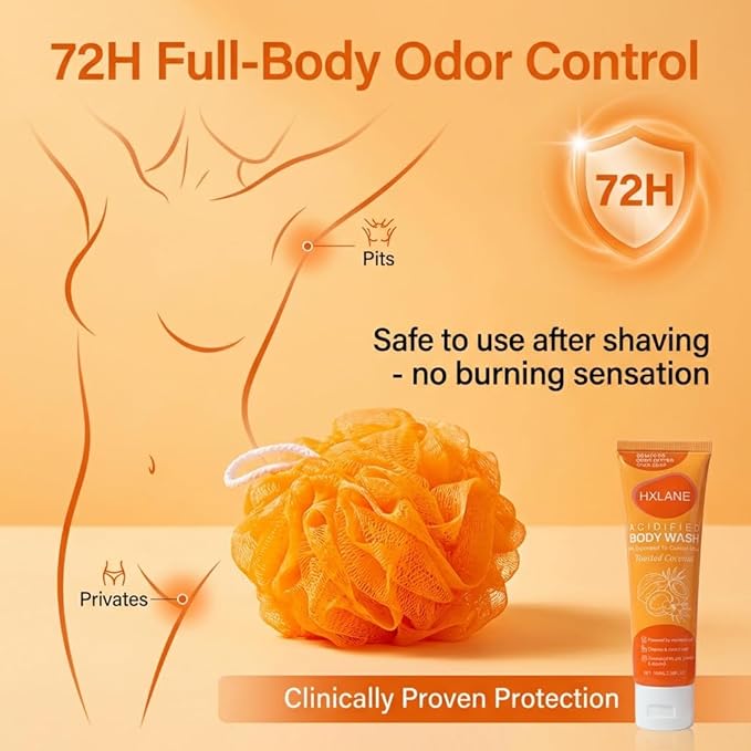 Acidified Body Wash, Moisturizing Toasted Coconut Body Wash Gel, 24 Hour Odor Control, Odor Control Removes Odor Better than Soap, Formulated Without SLS or Parabens, 3.38 FL.OZ