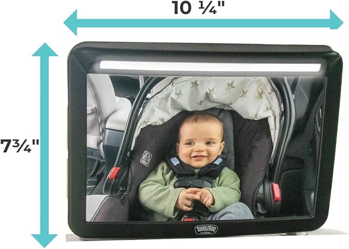 Toddleroo by North States - Deluxe LED Baby Car Mirror with Light: Rear Facing Car Seat Mirror for Baby - Wide View & Shatterproof - Black