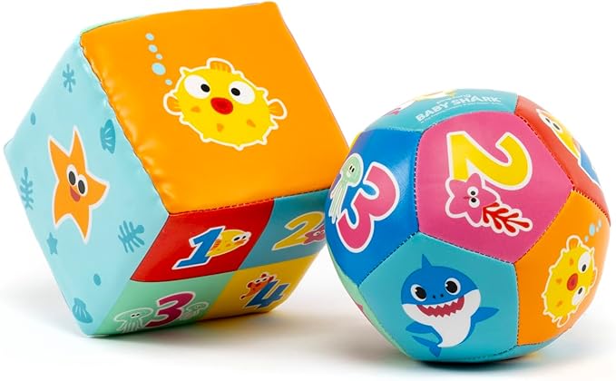 ODS - Baby Shark Ultra Soft Ball and Cube Set for Tactile and Visual Development with Numbers, Faux Leather, Washable with Wet Cloth, Recommended Age +6 Months