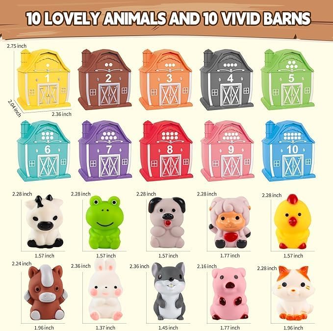 EnAuRoL Learning Barn Toys for Toddlers 3+ Years Old, 20 Pieces Farm Animal Finger Puppets for Kids, Montessori,Counting, Matching and Color Sorting Set, Christmas Birthday Gift for Boys Girls