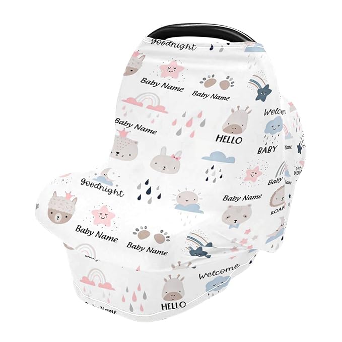 Personalized Baby Car Seat Cover for Babies, Custom Name Baby Car Seats Canopy for Boys Girls, Nursing Breastfeeding Stroller Covers for Infant Newborn, Shower Gift (Rainbow)
