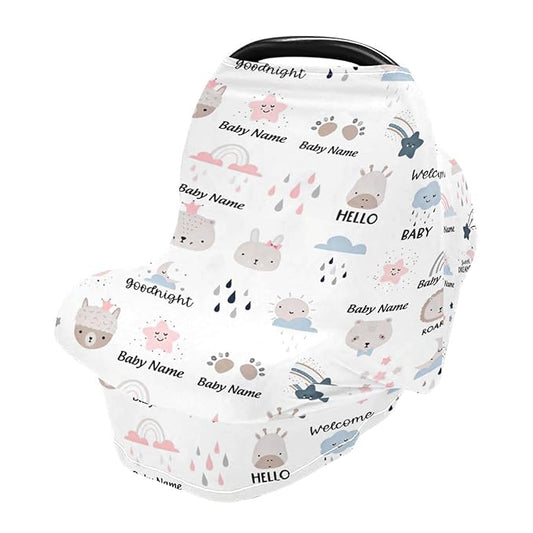 Personalized Baby Car Seat Cover for Babies, Custom Name Baby Car Seats Canopy for Boys Girls, Nursing Breastfeeding Stroller Covers for Infant Newborn, Shower Gift (Rainbow)