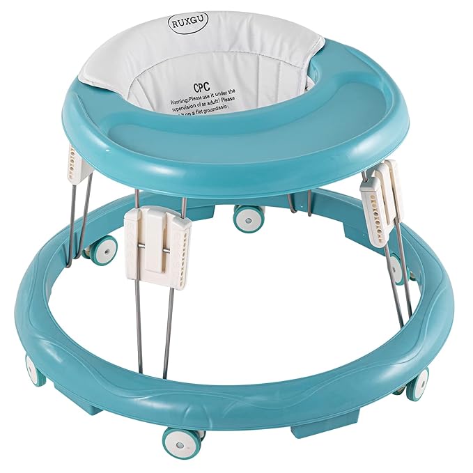 Foldable Baby Walker with Safety Slider , The Oldschool Round Shape Baby Walker, Suitable for All terrains, Babies (6-18 Months) (Green), 1.0 Count