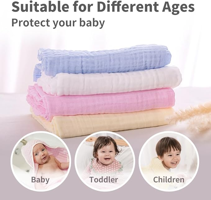 L'Ange Baby Washcloths and Burp Cloths Set - 3 Pack of 9 Layer 100% Cotton Muslin for Sensitive Skin - Super Absorbent - Medical Grade Packaging for Infants Newborns and Toddlers- 9x9 - White