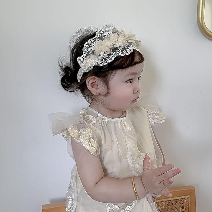 White Lace Flower Headband for Baby Girls Toddler Christening Baptism Hairband Soft Lace Floral Birthday Party Hair Accessories for Newborn Infants Kids (Style 12, One size)