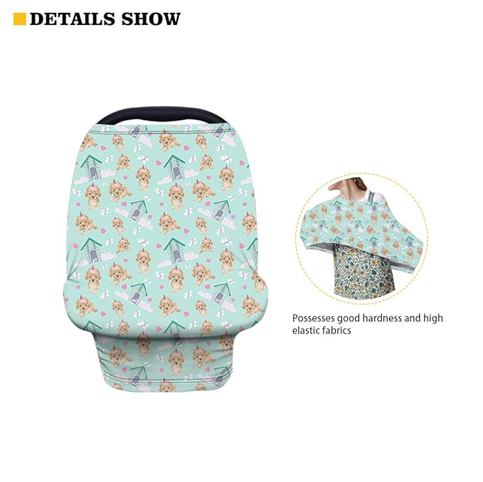 Coldinair Cow Sunflower Print Car Seat Cover for Babies Girls,Soft Stretchy Nursing Cover,Breathable Infant Carseat Canopy,Shopping Cart/High Chair/Stroller Covers