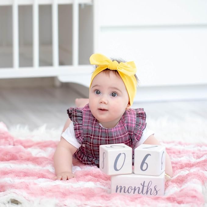 Baby Girl Headbands 0–6 Months – Newborn Infant Soft Cotton Handmade Bow Headband, Stretchy No Mark Baby Hair Accessories (Yellow, 0-6 Month)