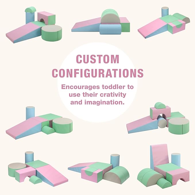 Toddler Climbing Toys Indoor, 5-Piece Foam Baby Climbing Blocks, Soft Play Climbing Set for 1-3 Years Old, Modular Crawling & Sliding Equipment, Waterproof Easy to Clean (Pink)
