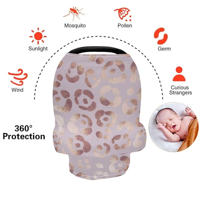 Leopard Print Cheetah Rose Gold Nursing Cover Breastfeeding Scarf, Car Seat Covers for Babies Infant Stretchy Soft Breathable Multi-Use Cover Ups, Gift for Boys Girls