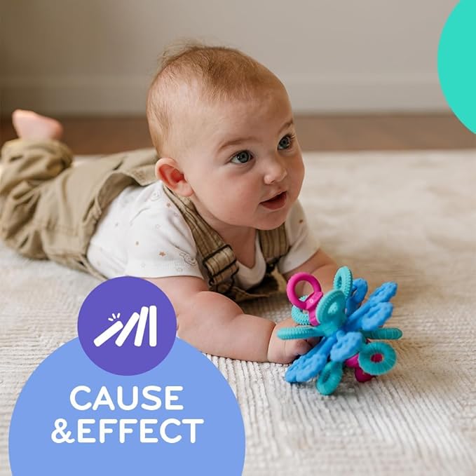 Mobi Games Okee Baby Sensory Ball, Twist, Pull, Push & Chew Baby Sensory Toys for Babies 0+ Months, Food-Grade Silicone, Bright Colorful Textures, Motor Skill Development Balls